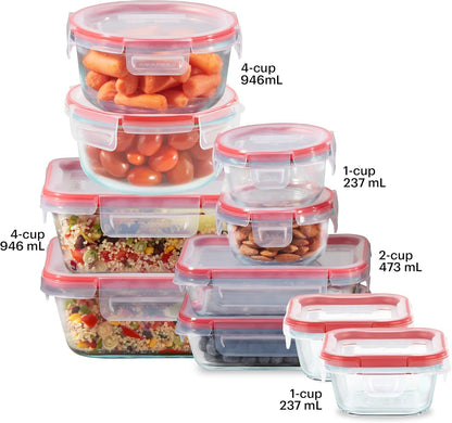 Pyrex Freshlock (4 Cup) Glass Food Storage Containers Set, Airtight & Leakproof Plastic Locking Lids BPA-Free, Meal Prep Containers Set, Freezer Dishwasher Microwave Safe