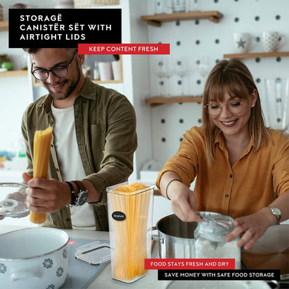 Large Airtight Food Storage Containers with Lids Set of 4 3.2L - 102 fl. oz Pasta storage Containers, BPA Free Plastic Spaghetti container - Air Tight Canisters for Kitchen Pantry Organization