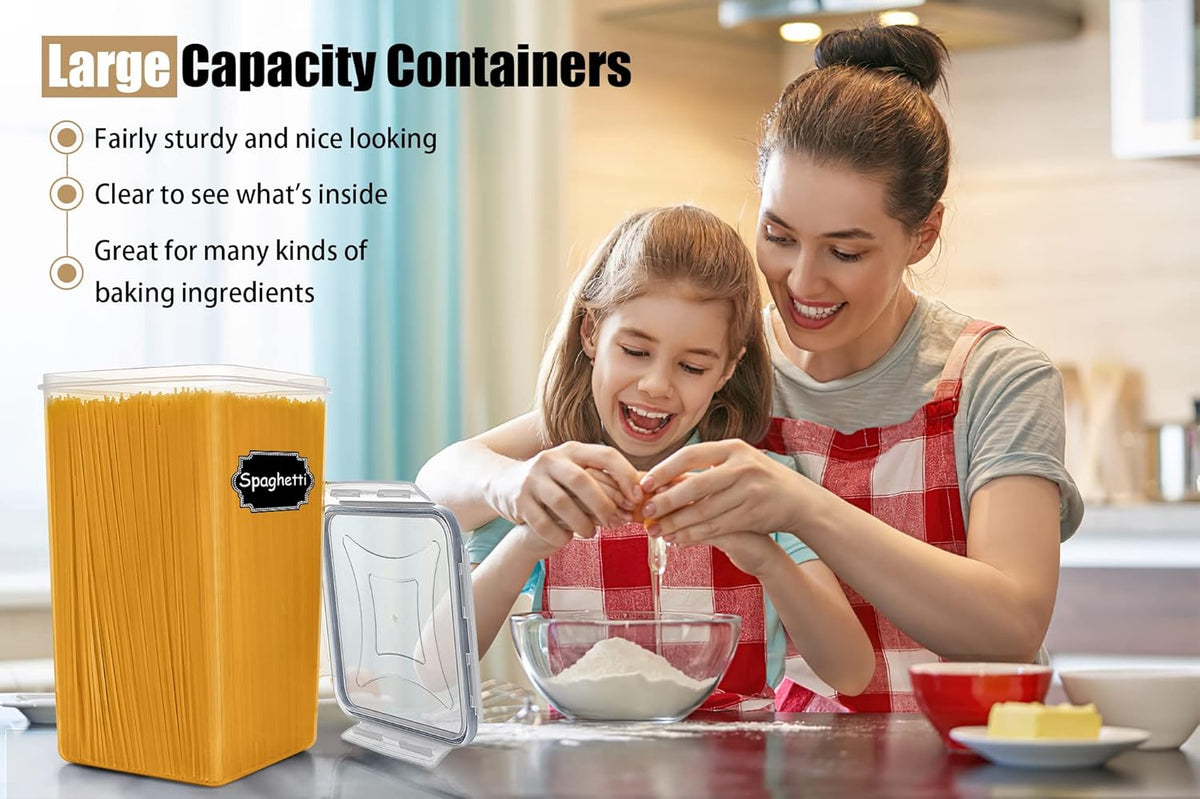 Wildone Large Food Storage Containers 5.2L /175oz, 4 Piece BPA Free Plastic Airtight Food Storage Containers for Flour, Sugar, Baking Supplies, Kitchen & Pantry Containers with 20 Labels