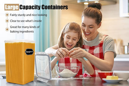 Wildone Large Food Storage Containers 5.2L /175oz, 4 Piece BPA Free Plastic Airtight Food Storage Containers for Flour, Sugar, Baking Supplies, Kitchen & Pantry Containers with 20 Labels
