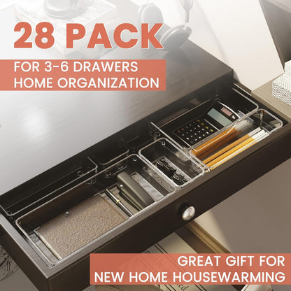 Criusia Large Drawer Organizer Bins | Complete 5 Size Clear Plastic Kitchen Drawer Organizers for Utensils | Bathroom Drawer Organizer Trays | Versatile for Makeup Office Organization