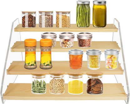VAEHOLD Spice Rack Organizer for Cabinet & Countertop - Seasoning Organizer Spice Shelf - Space Saving Wooden Display Risers Shelf Showcase Fixtures Jewelry (5 Tier)