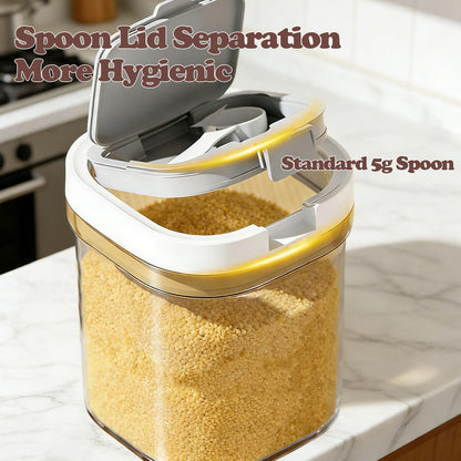 Airtight Food Storage Container with Spoon, 800ML Transparent Milk Powder Container, Moisture Proof Sugar Canister for Protein Powder, Sugar, Flour, Cereal