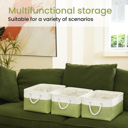 Large Storage Baskets- 15.7x11.8x8.26 inch Storage Bins for Shelves and Closet Organizing, Foldable Fabric Bin for Home Organization Clothes and Laundry (3-Pack, White&Khaki)
