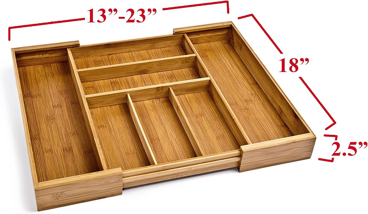 Seville Classics Bamboo Premium Organizer Storage Bins for Kitchen Silverware, Pantry, Closet, Office Desk, Pens, Utensils, Makeup, K Cup, Bamboo, Bag Holder Bin Set