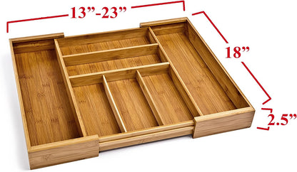 Seville Classics Bamboo Premium Organizer Storage Bins for Kitchen Silverware, Pantry, Closet, Office Desk, Pens, Utensils, Makeup, K Cup, Bamboo, Bag Holder Bin Set