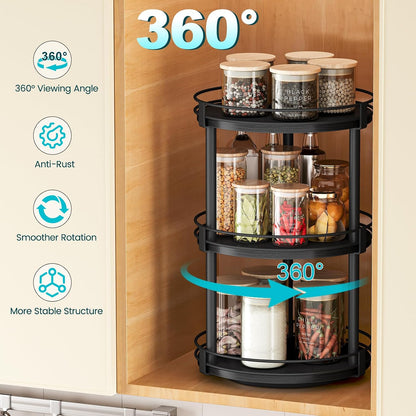 Snughome Rotating Spice Rack, 2 Tier Lazy Susan Organizer, Wood Kitchen Countertop Organizer, Brown Lazy Susan Turntable for Cabinet, 10.2" x 10.2" x 10.4"