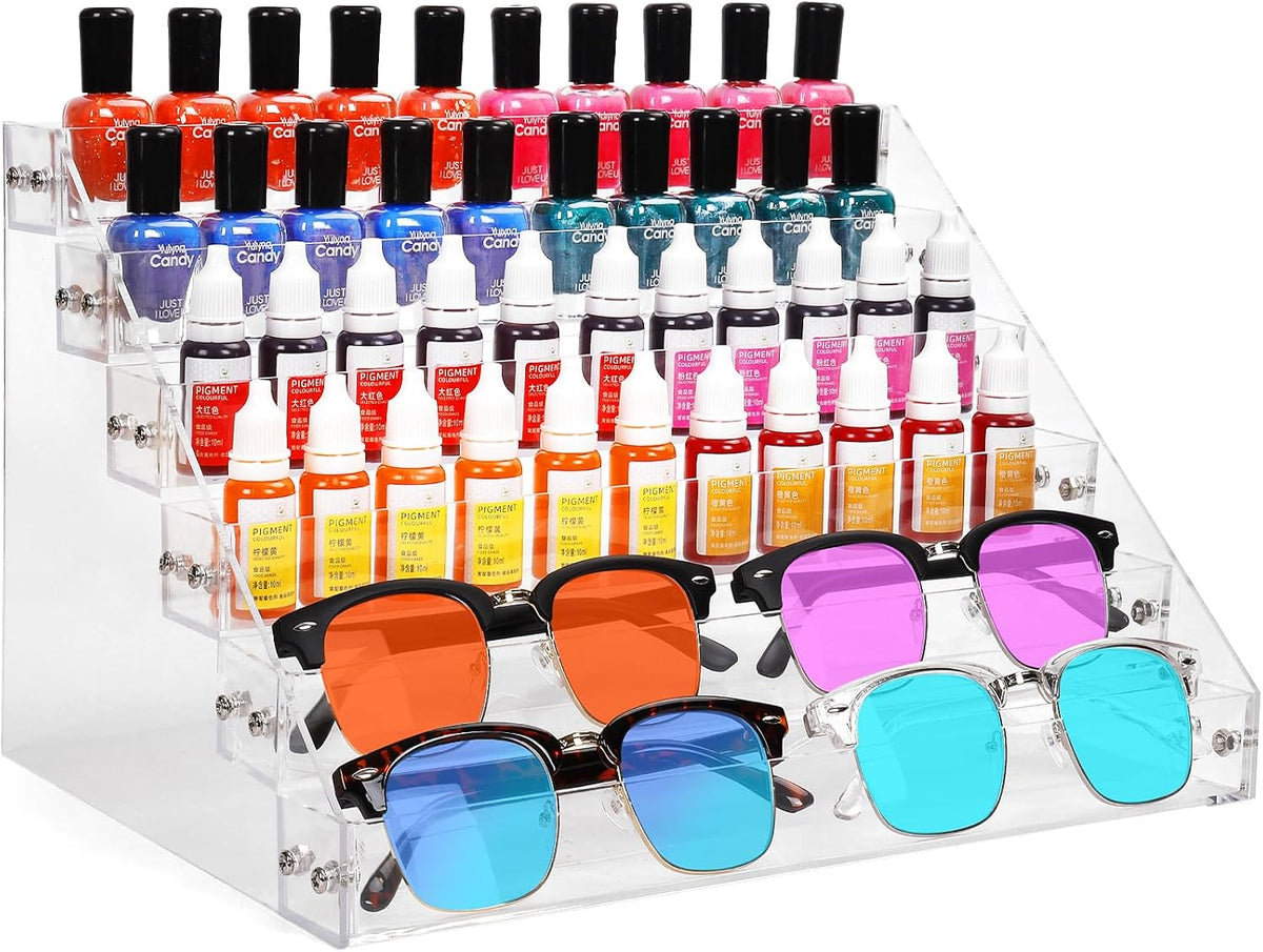 6-Tier Nail Polish Organizer Rack, Acrylic Display Stand Holder for Nail Paint, Tattoo ink, Essential Oil, Sunglasses Storage for Salon Vanity Table, Home Decor, Holds 72 Bottles