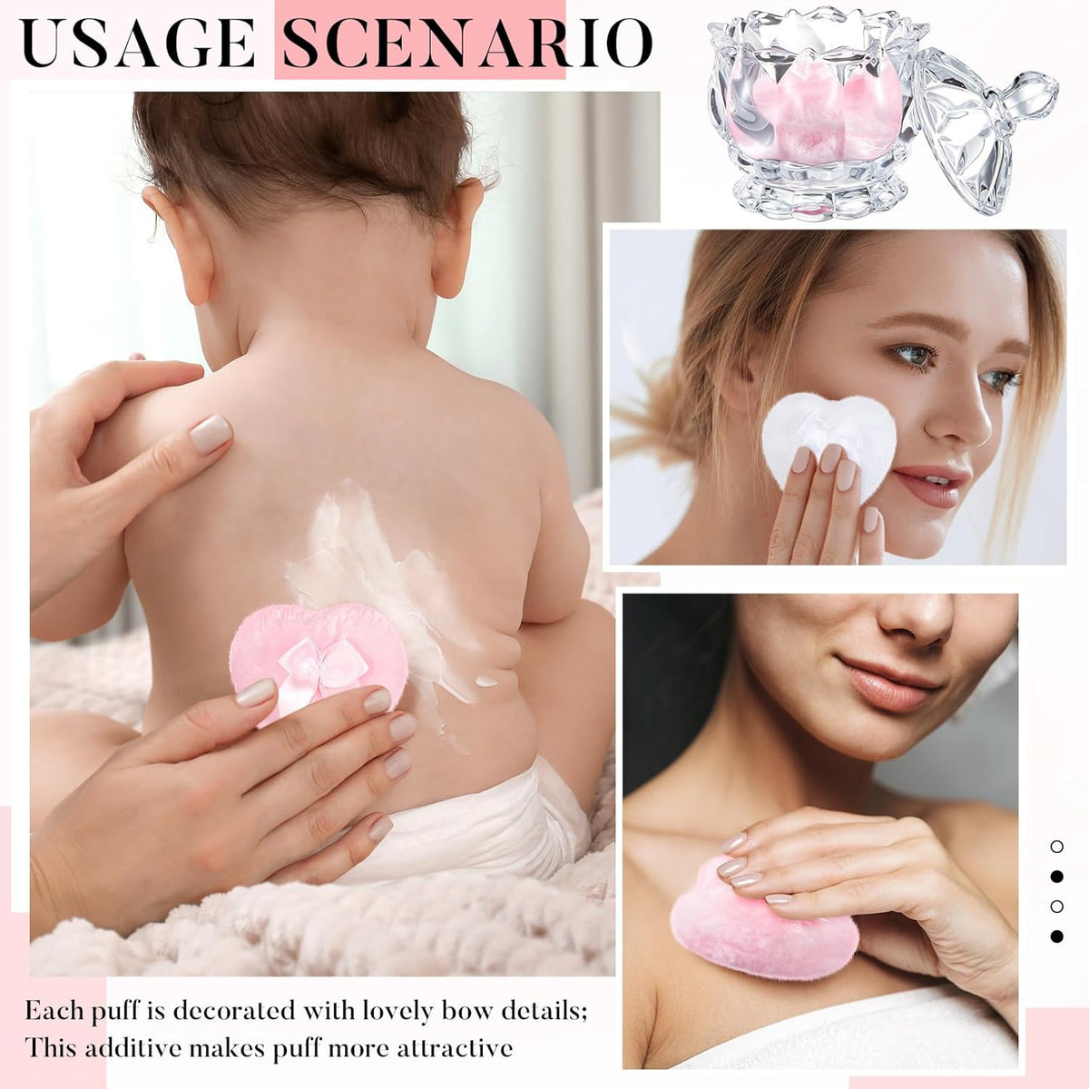Tioncy 3 Pcs Large Body Powder Puff and Container Valentine's Day gift Powder Container with Puff Crystal Case Soft Washable Reusable Velour Face Body Glitter Wet Dry Makeup (Classic,Clear)