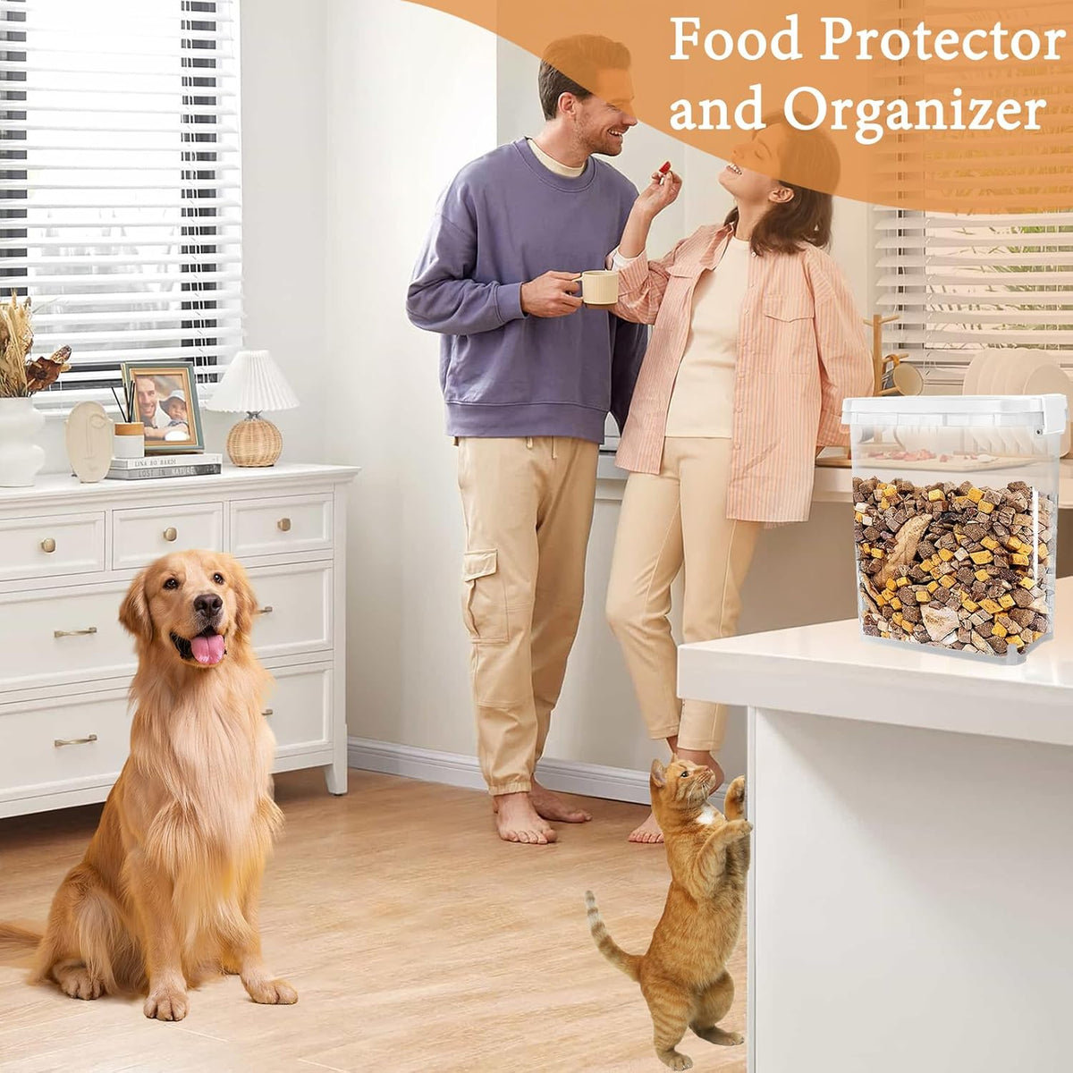 5-10 Lbs Cat Food Storage Container with Scoop - Airtight Dog Food Container - Buckle-Lock Pet Food Container for Dog, Cat, Bird Seed, Chicken, Dry Food Storage Bin Container for Rice, Cereal, Flour