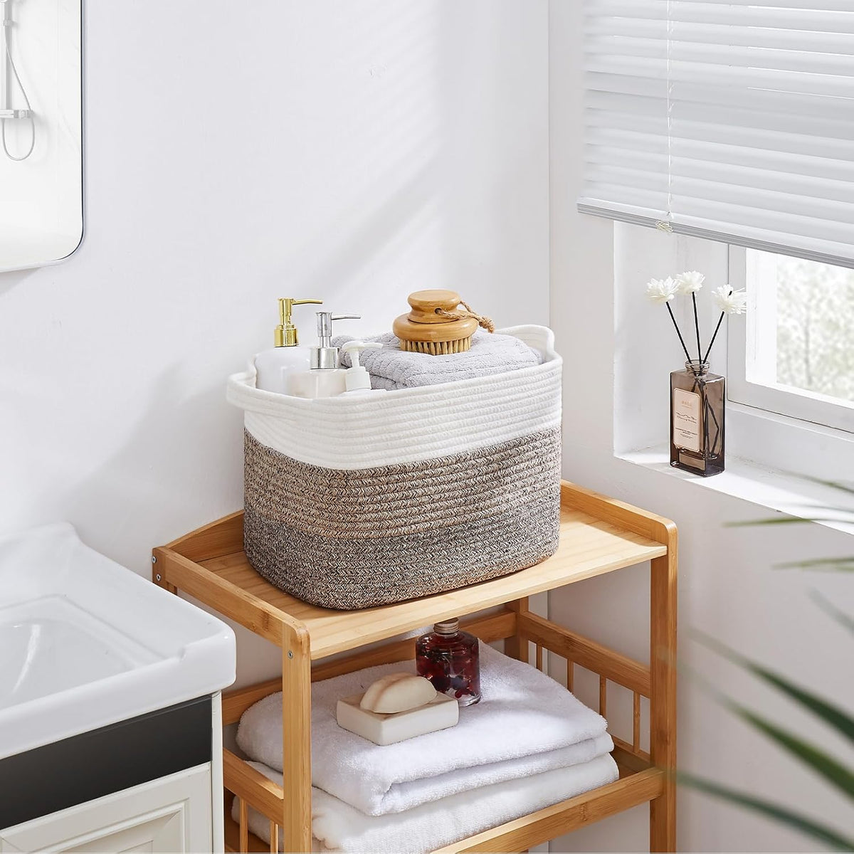 OIAHOMY Storage Basket, Woven Baskets for Storage, Cotton Rope Basket for toys,Towel Baskets for Bathroom - Pack of 3, Gradient Yellow