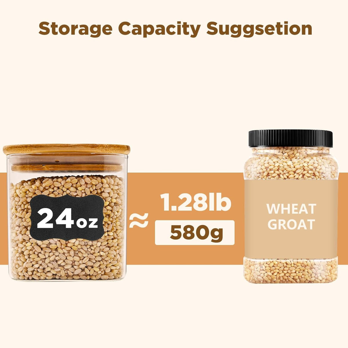 SHOWIN Glass Food Storage Jars Square 37oz, 4 Pack Glass Jars With Bamboo Lids, Kitchen Storage Containers For Spice, Candy, Cookie, Storage For Pantry Organizers