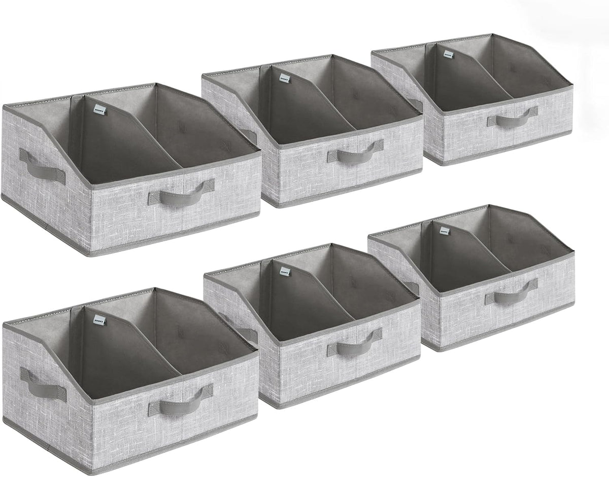 SONGMICS Set of 6 Storage Baskets, Foldable Storage Bins, Fabric Boxes, 15.7 x 11.8 x 7.9 Inches, Closet Storage Organizers, 3 Handles, for Bedroom, Living Room, Summer Sand URFB0140K01