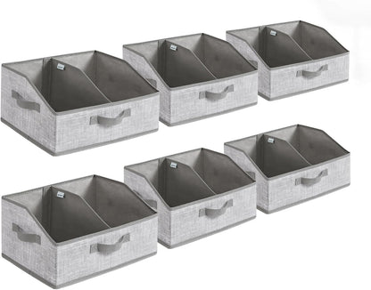 SONGMICS Set of 6 Storage Baskets, Foldable Storage Bins, Fabric Boxes, 15.7 x 11.8 x 7.9 Inches, Closet Storage Organizers, 3 Handles, for Bedroom, Living Room, Summer Sand URFB0140K01