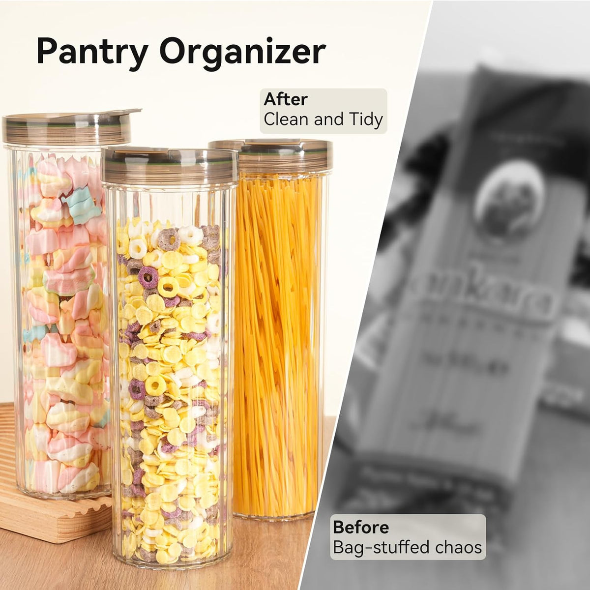 Tall Spaghetti Pasta Storage Container - 48oz Clear Pasta Holder Airtight Spaghetti Container Storage with Lid for Kitchen Pantry organize Linguini Lasagna Noodle Oats Coffee beans Rice Flour Oatmeal
