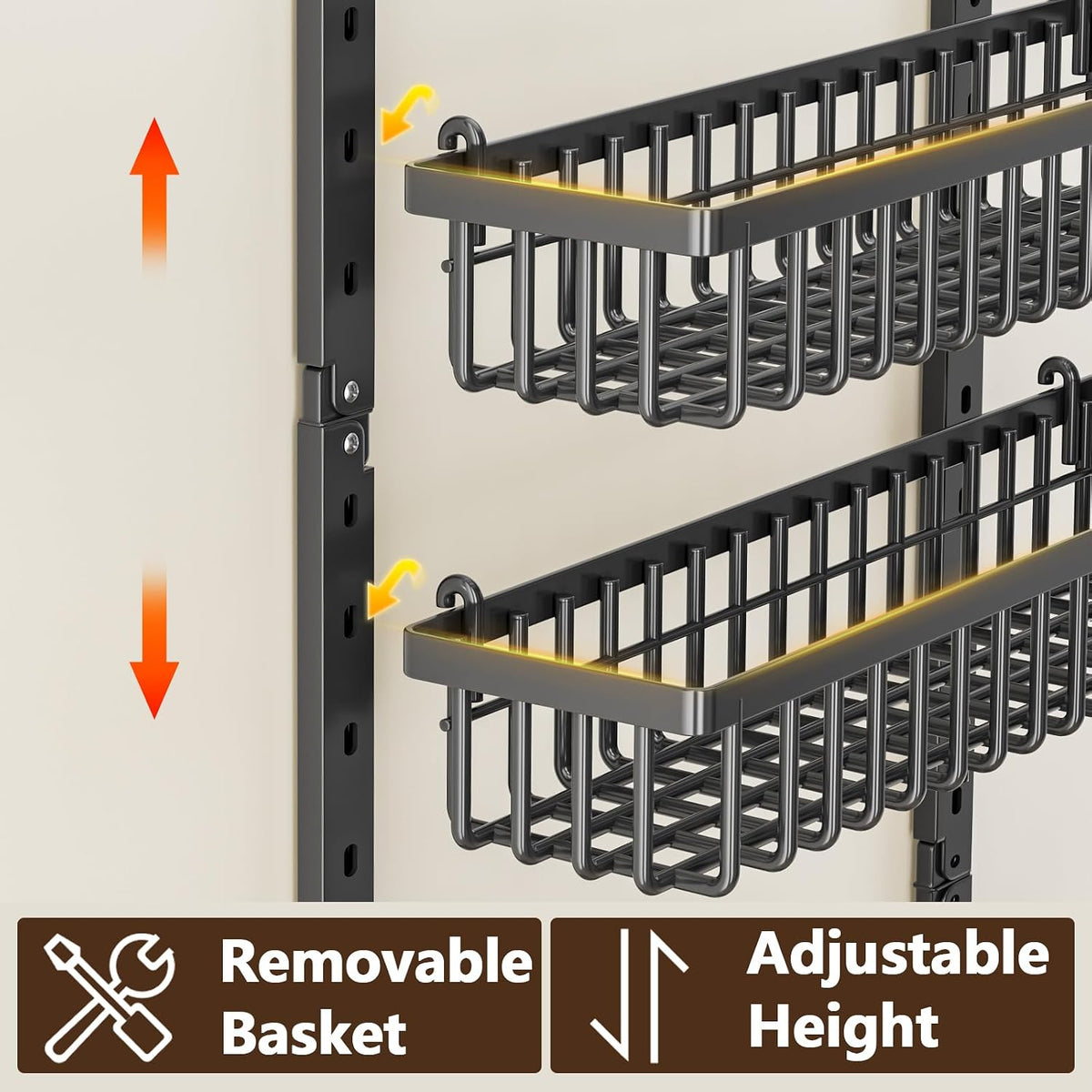 POKIPO 9 Tier Over The Door Pantry Organizer, 2 in 1 Wall Mount or Hanging Spice Rack with Adjustable Deep Basket, Heavy-Duty Seasoning Organizer and Storage for Kitchen Cabinet Closet Bathroom