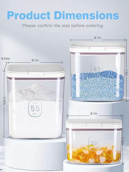 LivLab Mker Laundry Detergent Dispenser with One-Press Lid,Clear PET Powder container with Measuring Cup, Pods container 5.5L/12Lbs/200oz(270 Pods)