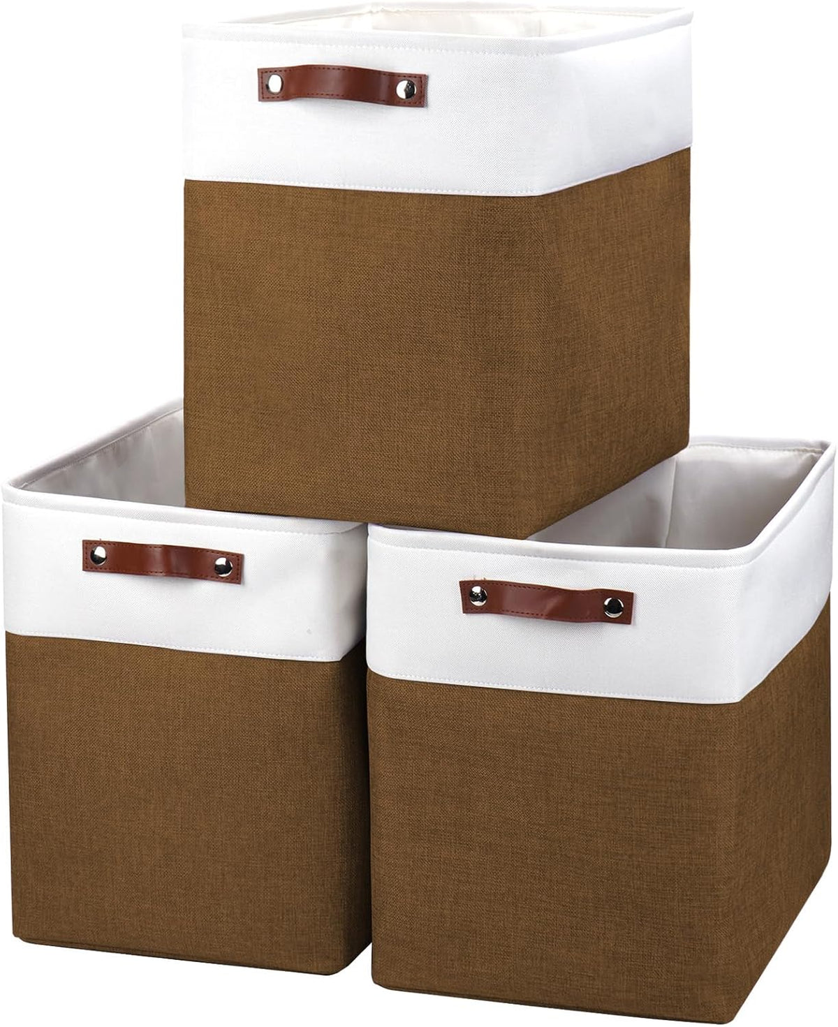 Bagnizer Large Fabric Storage Baskets | 50L Storage Bins, Decorative Linen Closet Baskets with Handles for Organizing, Shelf, Toys, Clothes, Home, Office, Nursery, 17x12x15Inches (Grey&White)