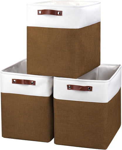 Bagnizer Large Fabric Storage Baskets | 50L Storage Bins, Decorative Linen Closet Baskets with Handles for Organizing, Shelf, Toys, Clothes, Home, Office, Nursery, 17x12x15Inches (Grey&White)
