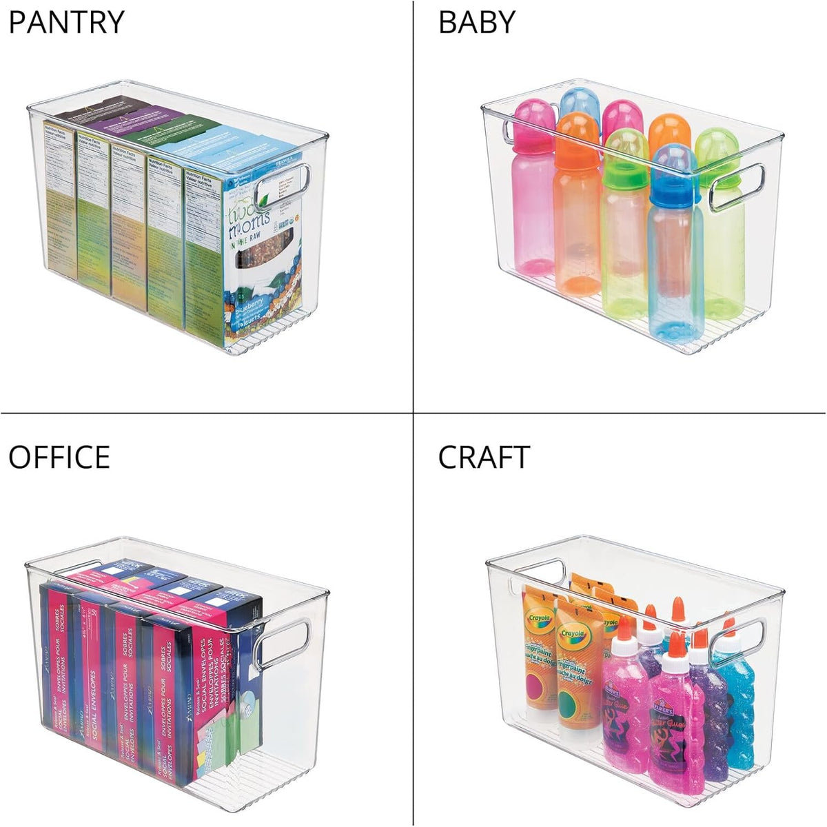 mDesign Plastic Modern Kitchen, Pantry Food Storage Container Bin w/ Handles - Cabinet, Fridge/Freezer, Countertop Organizer - Snacks/Drink/Appliances; Ligne Collection, Clear, 10x5x8 (Pack of 2)