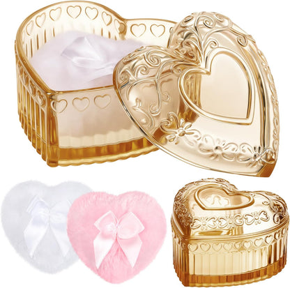 Tioncy 3 Pcs Large Body Powder Puff and Container Valentine's Day gift Powder Container with Puff Crystal Case Soft Washable Reusable Velour Face Body Glitter Wet Dry Makeup (Classic,Clear)
