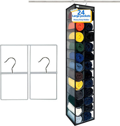 Over the Door Organizer Storage 6 Tier, 12 Large Capacity Side Pockets, Heavy Duty Metal Reinforced Hook Anti Tilt 75 LB Load Behind Door Storage for Bedroom Bathroom Pantry Nursery