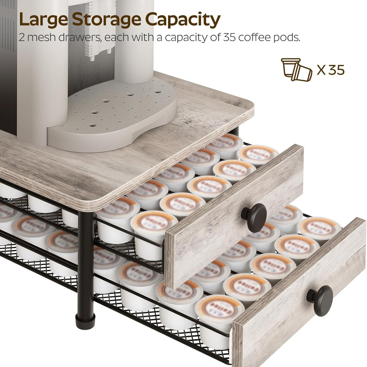 YATINEY Coffee Pod Drawer Holder, Coffee Pod Drawer for K Cup, 35 Capacity Coffee Capsules Storage Organizer, Sliding Mesh Basket, for Home Office, Kitchen, Rustic Brown KH08BRG1