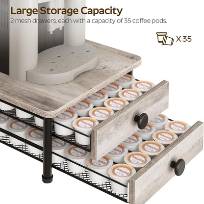 YATINEY Coffee Pod Drawer Holder, Coffee Pod Drawer for K Cup, 35 Capacity Coffee Capsules Storage Organizer, Sliding Mesh Basket, for Home Office, Kitchen, Rustic Brown KH08BRG1