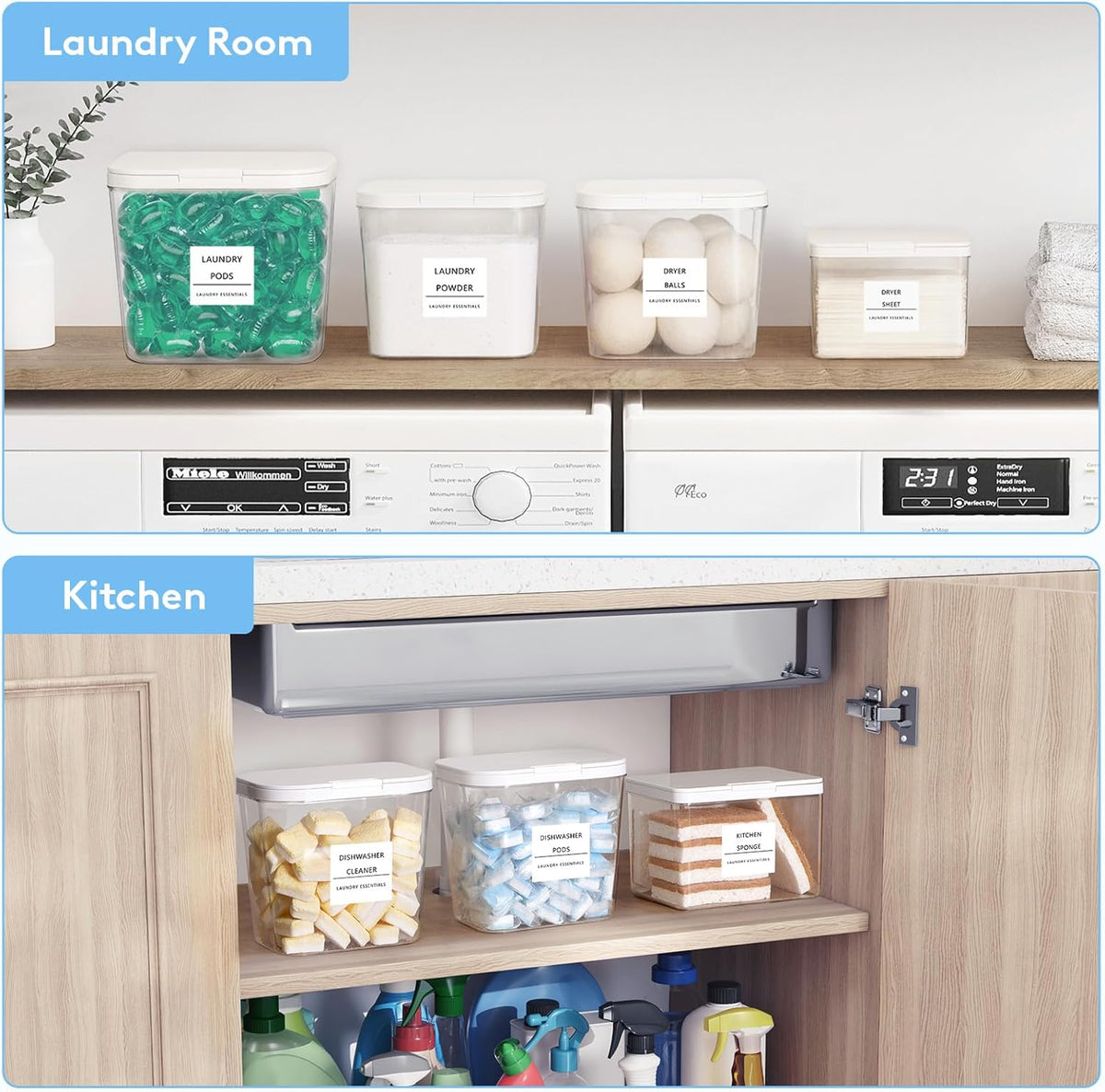 Lifewit Laundry Pods Container with Pop-up Lid, Laundry Room Organization, Dryer Sheet Holder for Washing Powder Scent Booster Beads, 2700 ml/0.72gal,2 Pcs