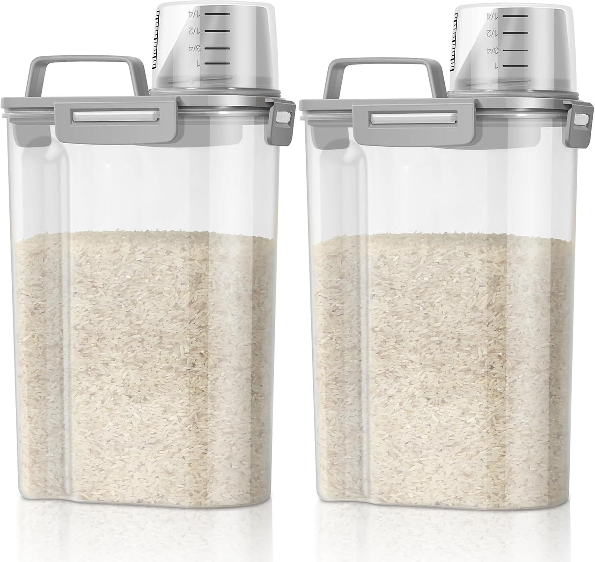 TBMax Rice Container Cereal Storage Container 2 Pack 5 Lbs, Kitchen Pantry Dry Food Storage Holder with Easy-Pouring Spout & Handy Cup, Small Pet Dog Cat Food Dispenser for Daily Feeding -Grey