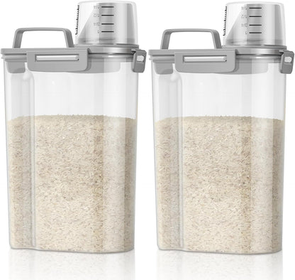 TBMax Rice Container Cereal Storage Container 2 Pack 5 Lbs, Kitchen Pantry Dry Food Storage Holder with Easy-Pouring Spout & Handy Cup, Small Pet Dog Cat Food Dispenser for Daily Feeding -Grey