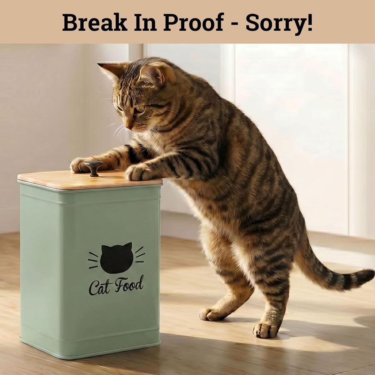 Cat Food Storage Container with Scoop - 5-7 lb (25 Cup) Capacity Metal Cat Food Container with Airtight Bamboo Lid and Metal Scoop - Airtight Pet Food Storage Containers 5 lb - 7 lb Kibble Container