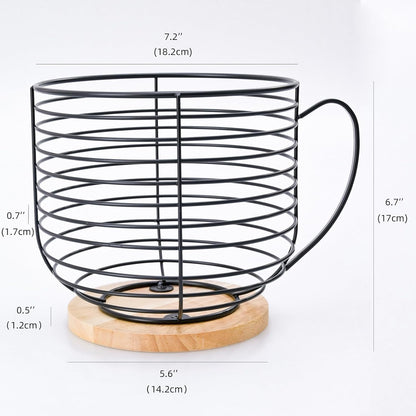BYTEAIDREX Coffee Pod Holders for Counter - K Cup Holders for Counter - Coffee Pods Storage Organizer - Bar Accessories - Large Capacity Black Wire Kup Storage with Wooden Base.