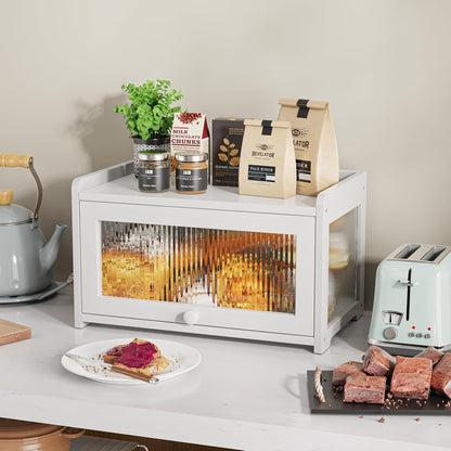 BAMBANG Bamboo Bread Box for Kitchen Countertop, Extra Large Farmhouse Bread Box with 4-Side Clear Panels, Wooden Bread Storage Container for Homemade Bread, Natural