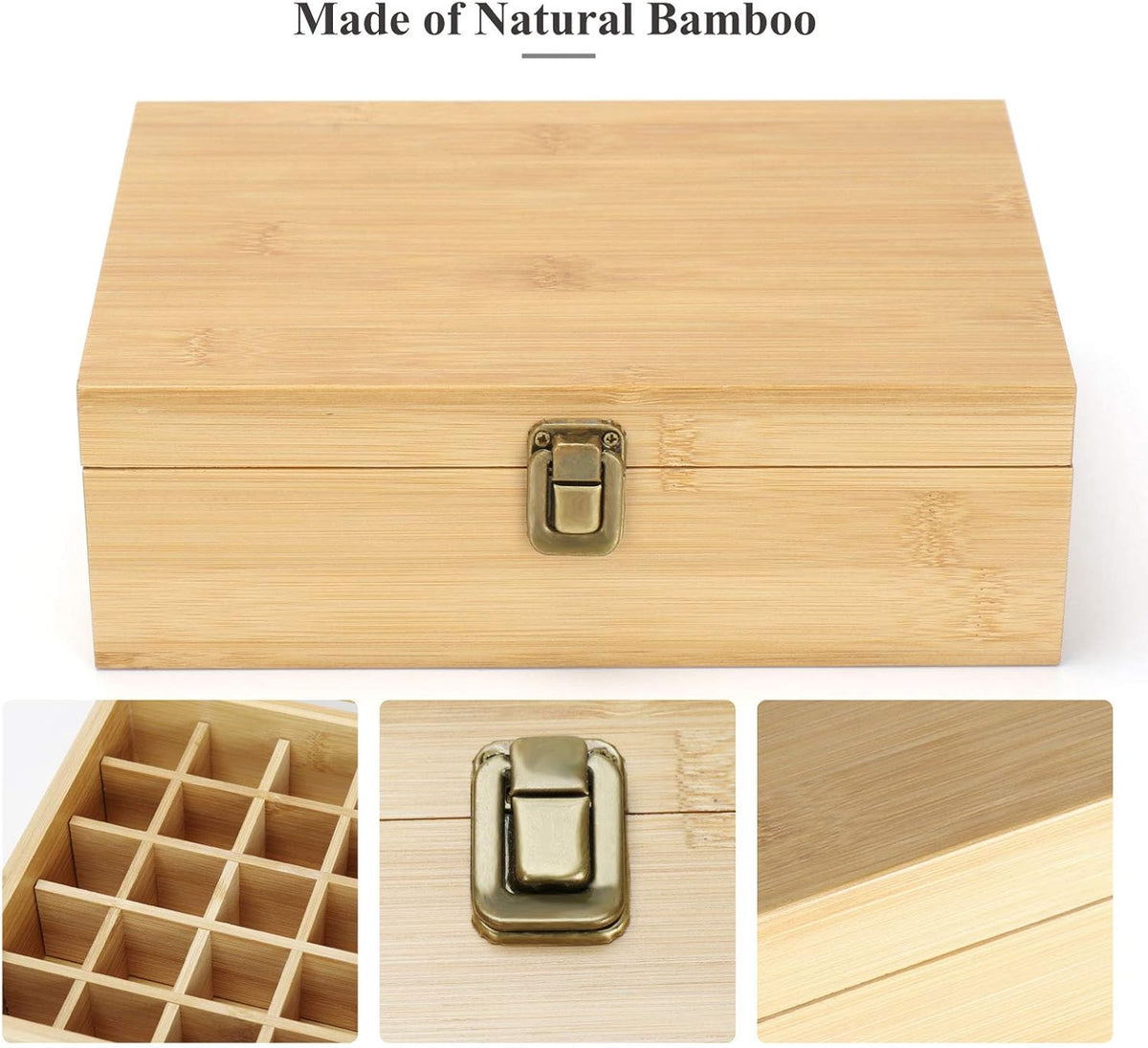 Pure Vie Essential Oil Bamboo Storage Box Travel Display Presentation, Holds 26 Bottles for 5, 10, 15ml - Aromatherapy Organizer Nail Polish Fragrance Container - Keep Your Oils Safe & Space Saver