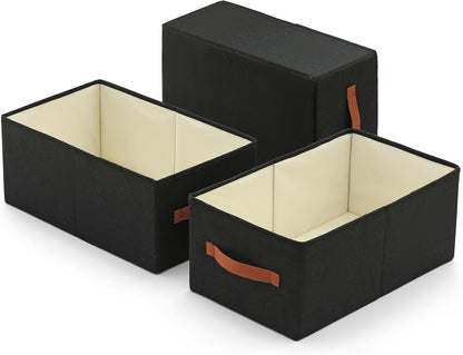 Linen Folding Storage Bins, 3 Pack Large Storage Baskets, Washable, Clothing Storage Bins with Handle, Closet Organizer for Storage Sweater,Sheets(Beige, 18½"x11 x8½)