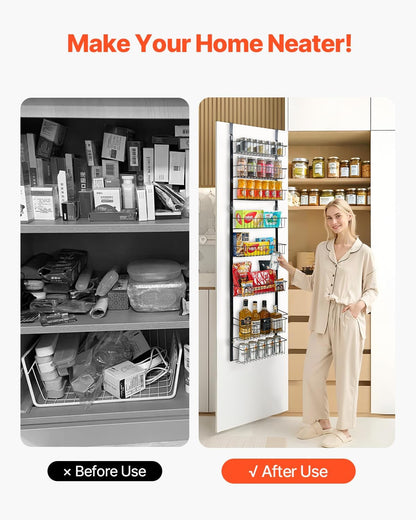 VEVOR Over the Door Pantry Organizer, 10-Tier Pantry Organization and Storage, Heavy-Duty Steel Hanging Spice Rack, Adjustable Wall Seasoning Shelves, for Home Kitchen Laundry Room Bathroom, White