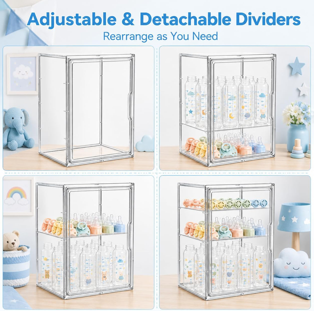 Baby Bottle Storage Organizer, Large 3 Tier Acrylic Bottle Storage Organizer Container for Countertop, Clear Plastic Bottle Station Organizers for Kitchen Cabinet Vanity Bathroom, Gifts for New Mom