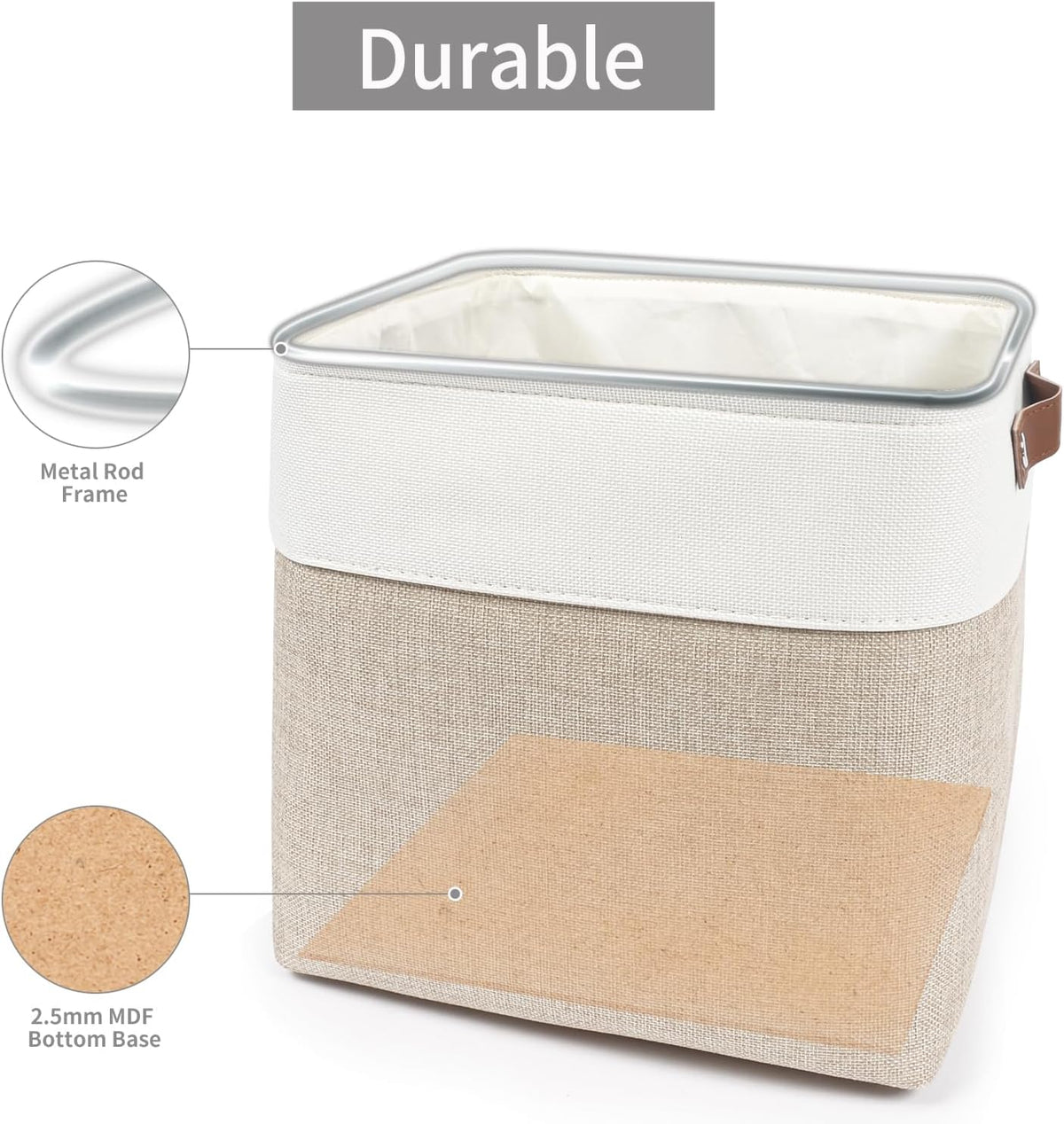 Bagnizer Large Fabric Storage Baskets | 50L Storage Bins, Decorative Linen Closet Baskets with Handles for Organizing, Shelf, Toys, Clothes, Home, Office, Nursery, 17x12x15Inches (Grey&White)