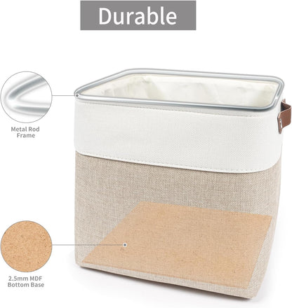 Bagnizer Large Fabric Storage Baskets | 50L Storage Bins, Decorative Linen Closet Baskets with Handles for Organizing, Shelf, Toys, Clothes, Home, Office, Nursery, 17x12x15Inches (Grey&White)