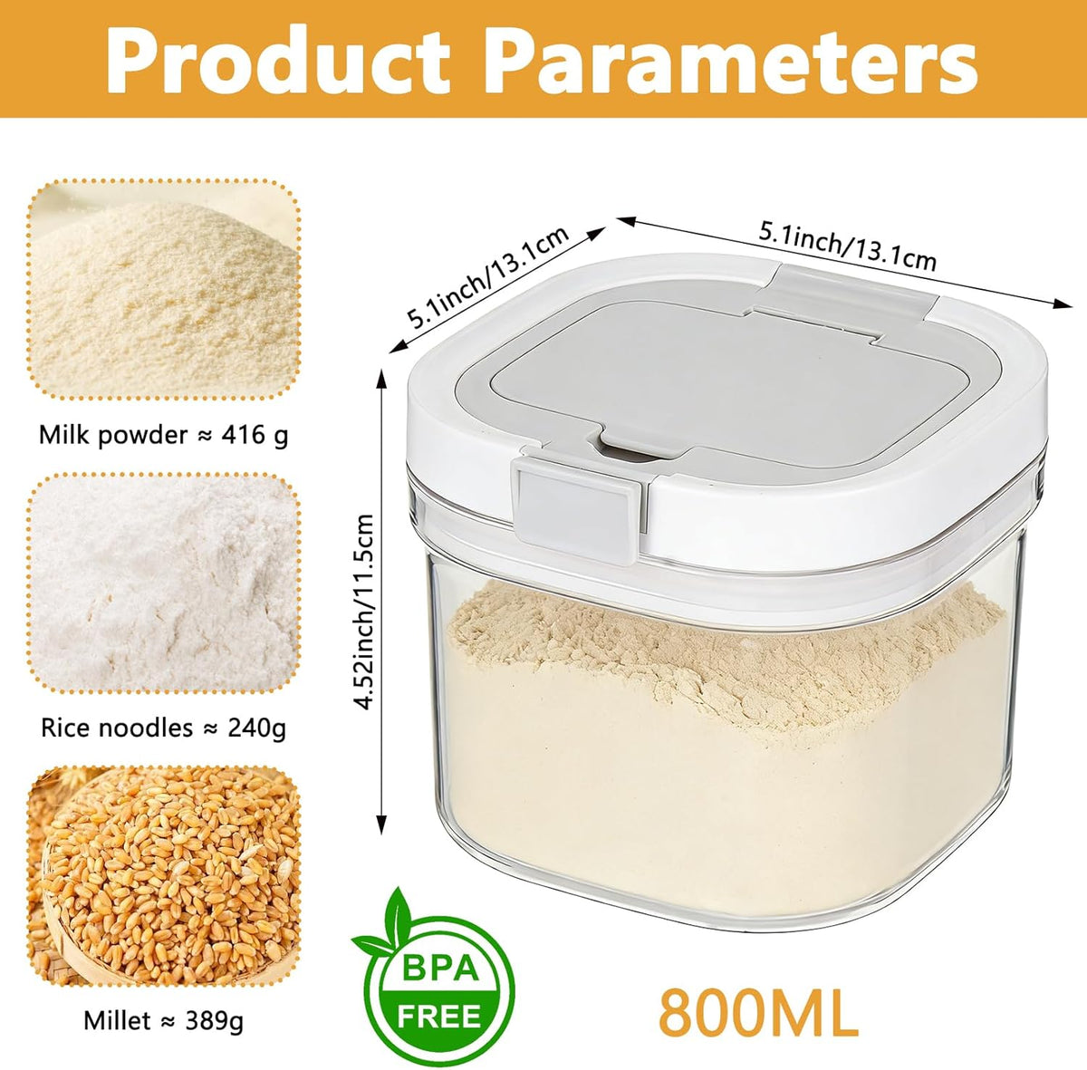 FMOACEN 27 oz Protein Powder Container with Measuring Spoon Airtight Protein Container Moisture-Proof Food Storage Canister for Coffee Sugar Flour Cereal and Dry Foods, Stackable and Easy to Clean