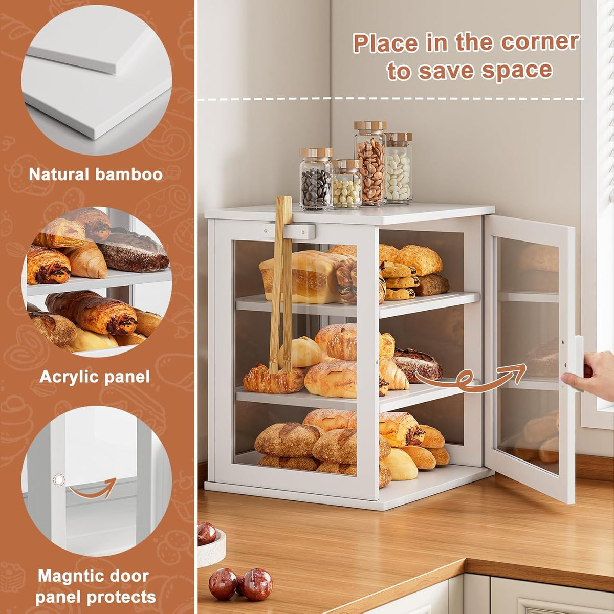 WOWLIVE Black Bread Box for Kitchen Countertop, Large 3 Layers Bread Storage Container for Homemade Bread with Window, Farmhouse Breadbox Organizer for Kitchen, Cabinet, Pantry (Black, Meduim)