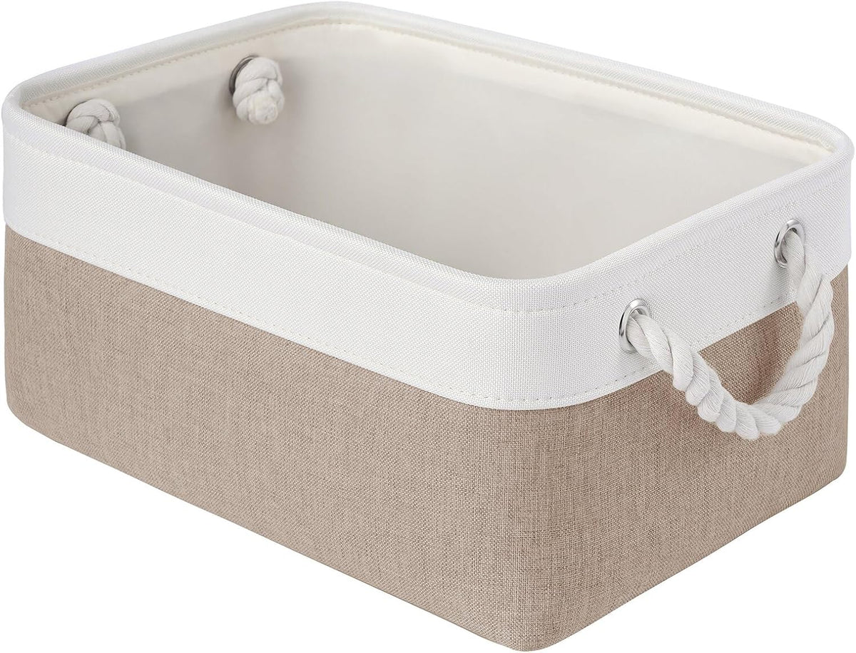 Large Storage Baskets- 15.7x11.8x8.26 inch Storage Bins for Shelves and Closet Organizing, Foldable Fabric Bin for Home Organization Clothes and Laundry (3-Pack, White&Khaki)