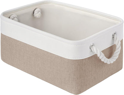 Large Storage Baskets- 15.7x11.8x8.26 inch Storage Bins for Shelves and Closet Organizing, Foldable Fabric Bin for Home Organization Clothes and Laundry (3-Pack, White&Khaki)