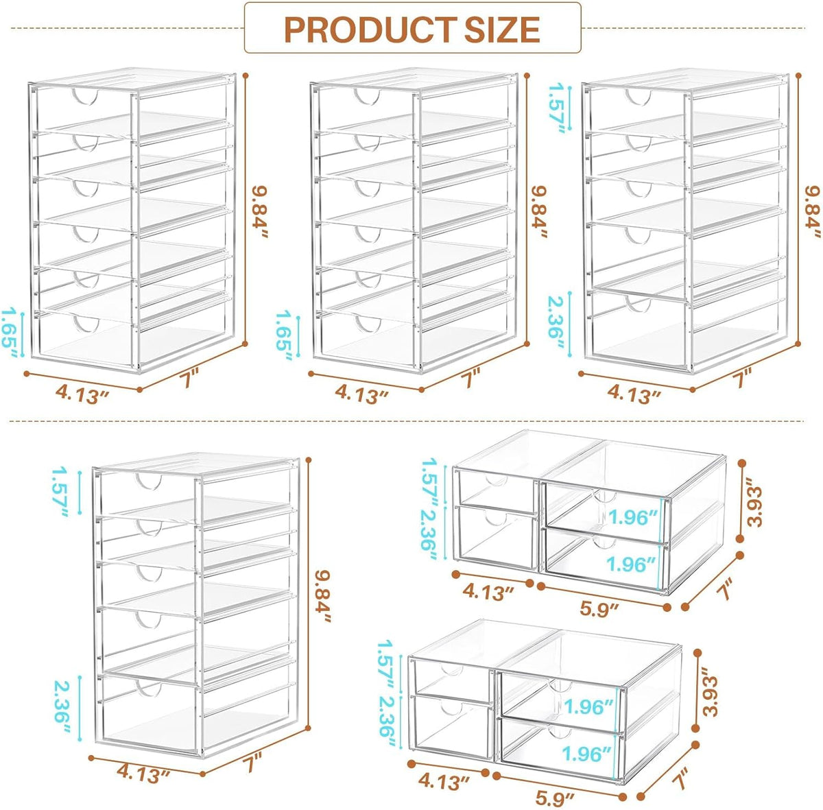 Acrylic Makeup Organizer with 13 Drawers, Bathroom Counter Organizer, Acrylic Organizers, Desk Organizer, Office Supplies, Storage Drawers for Cosmetic, Pencil, Coffee, etc 3 Pack