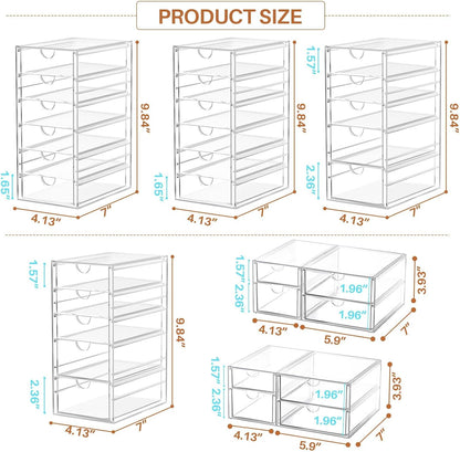 Acrylic Makeup Organizer with 13 Drawers, Bathroom Counter Organizer, Acrylic Organizers, Desk Organizer, Office Supplies, Storage Drawers for Cosmetic, Pencil, Coffee, etc 3 Pack