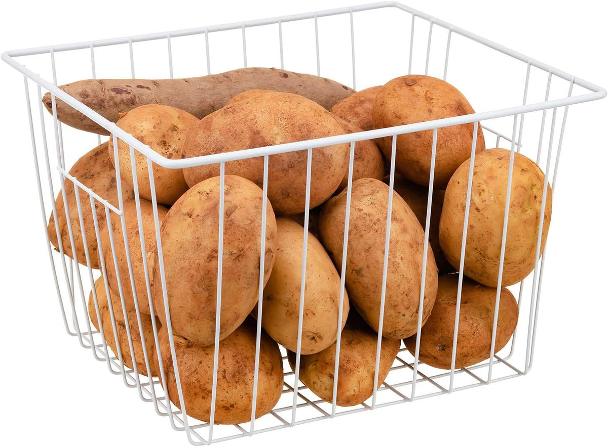 6 Pack Wire Storage Baskets for Organizing, Freezer Organizer Bins, Pantry Organization Bins Cabinets - Metal Basket Kitchen, Laundry, Fridge, Bathroom Countertop Organizer, Pearl White