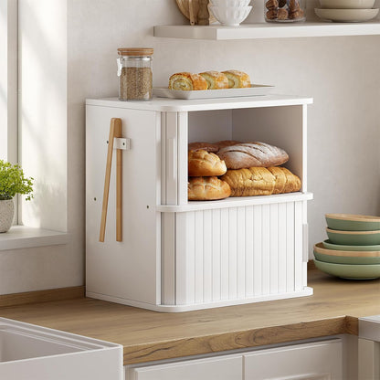 WOWLIVE Bread Box for Kitchen Countertop, Large Roll Top Bread Boxes with Sliding Door, Airtight Bread Storage Container for Loaves, Pastries & Bagels, Bamboo Counter Organizer (Natural, Medium)