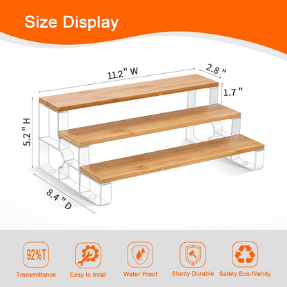 junyuan Spice Rack Organizer for Cabinet,3 Tier Spice Organization for Kitchen,Bathroom Organizers and Storage,Seasoning Countertop Shelf,Bamboo Display Shelves Racks,Clear 11.2"