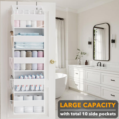 SpaceAid Over The Door Organizer with 5 Large Pockets and 10 Mesh Side Pockets, 5 Layers Door Organizer Hanging with Clear Window for Bedroom, Bathroom, Pantry and Nursery, Gray